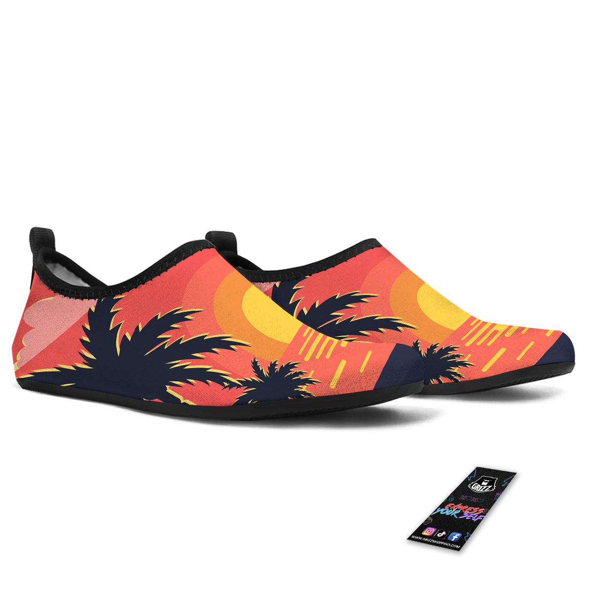 Sunset And Beach Pink Sky Print Water Shoes-grizzshop