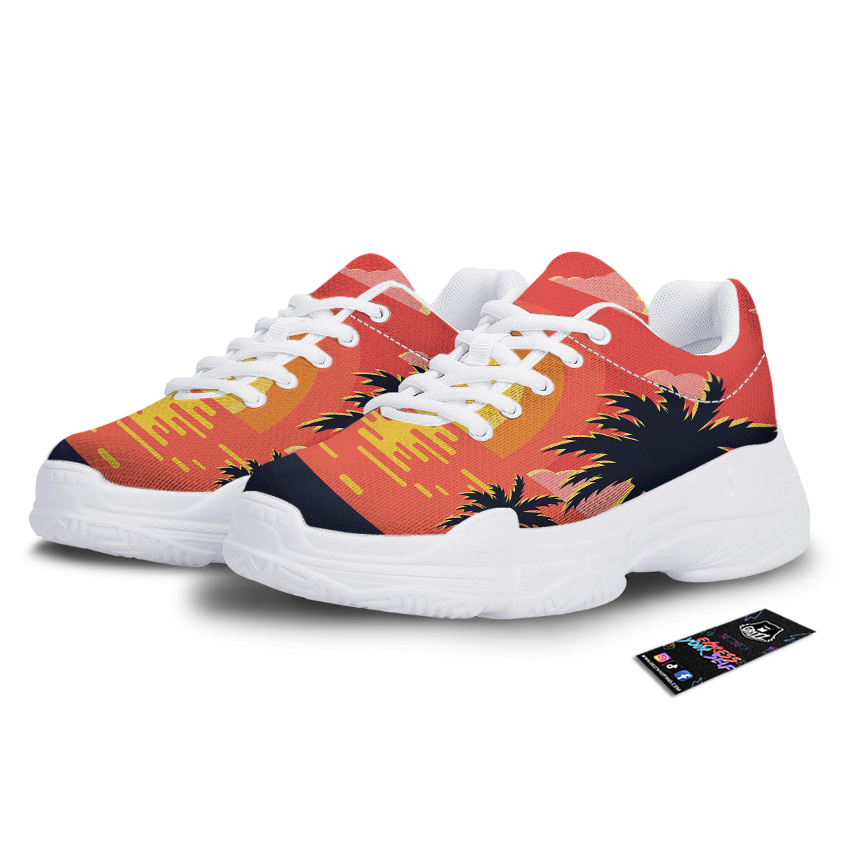 Sunset And Beach Pink Sky Print White Chunky Shoes-grizzshop