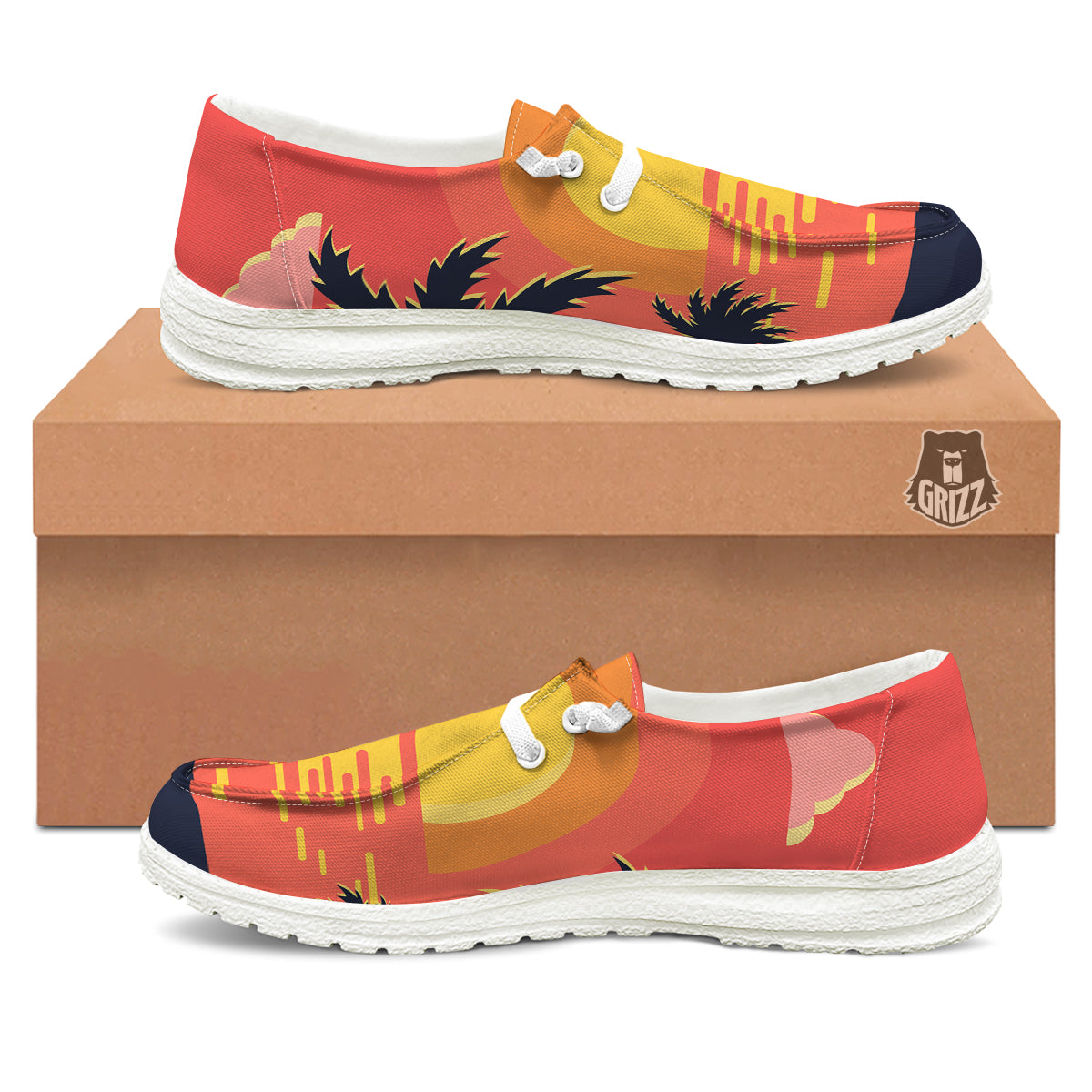Sunset And Beach Pink Sky Print White Loafers-grizzshop