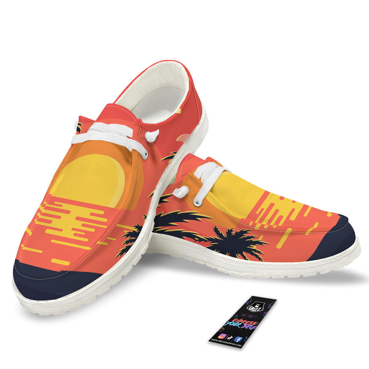 Sunset And Beach Pink Sky Print White Loafers-grizzshop