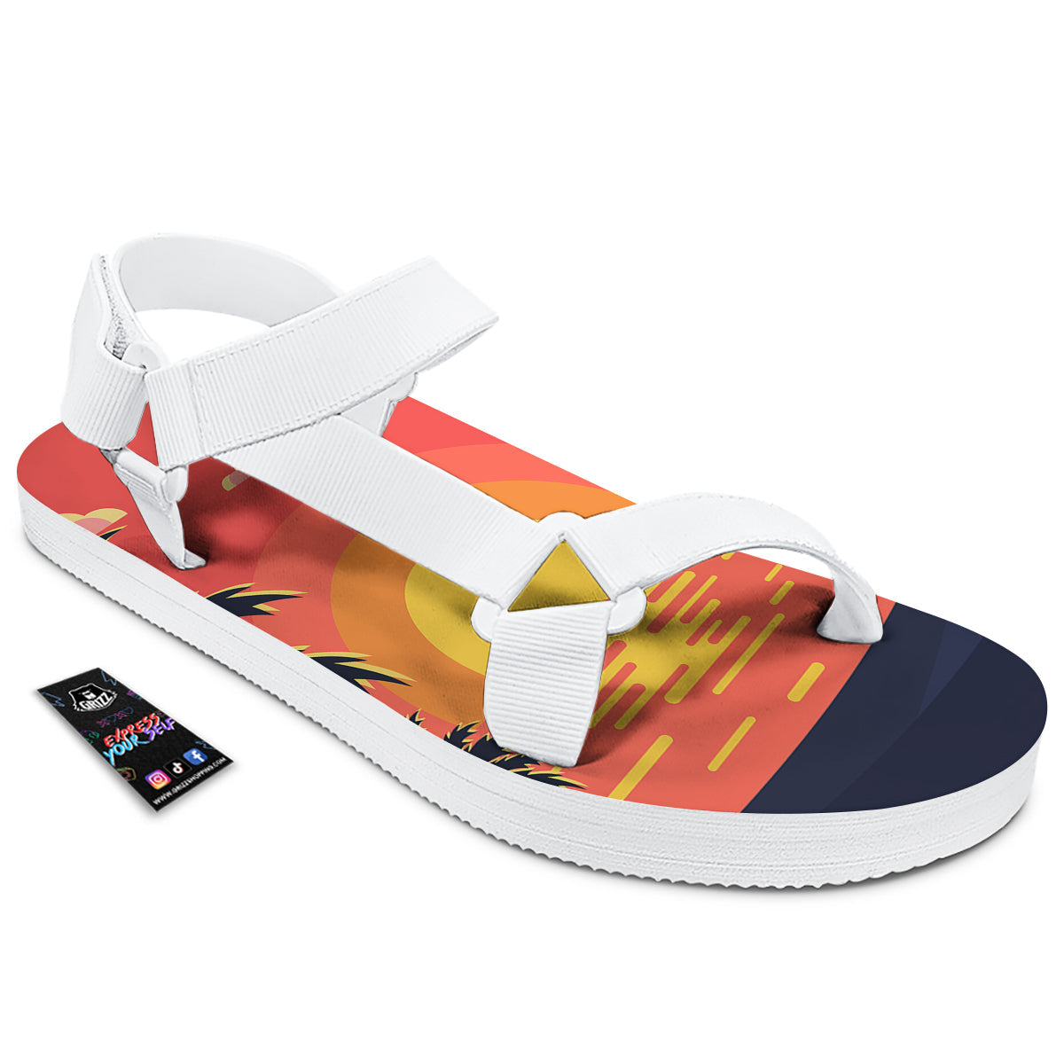 Sunset And Beach Pink Sky Print White Open Toe Sandals-grizzshop