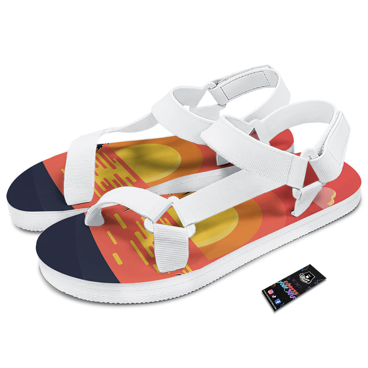 Sunset And Beach Pink Sky Print White Open Toe Sandals-grizzshop