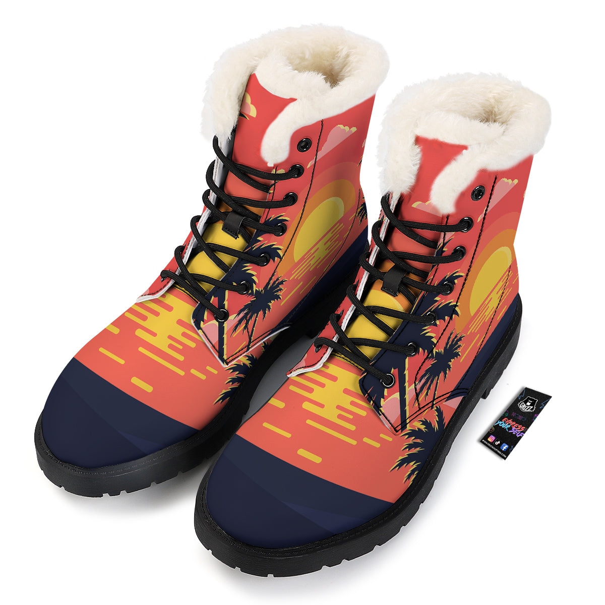 Sunset And Beach Pink Sky Print Winter Boots-grizzshop