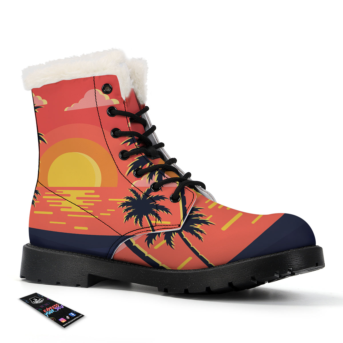 Sunset And Beach Pink Sky Print Winter Boots-grizzshop