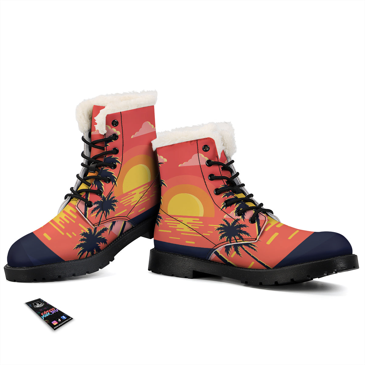 Sunset And Beach Pink Sky Print Winter Boots-grizzshop