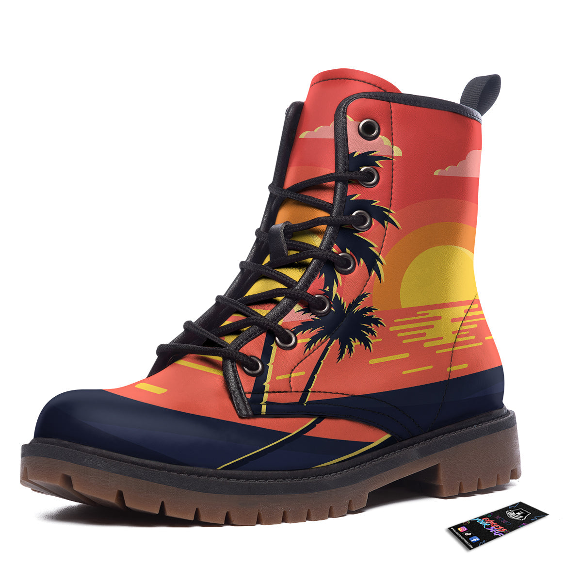 Sunset And Beach Pink Sky Print Work Boots-grizzshop
