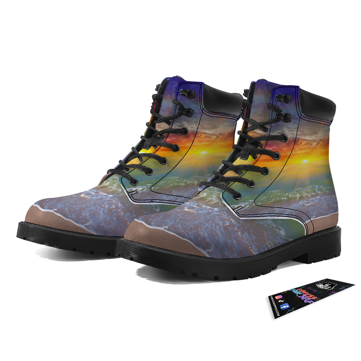 Sunset And Rainbow On Beach Print Boots-grizzshop
