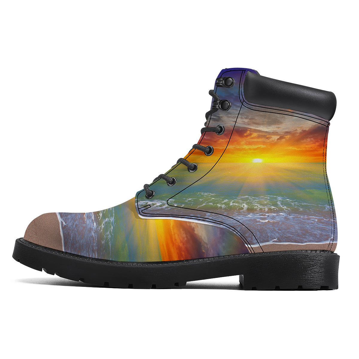 Sunset And Rainbow On Beach Print Boots-grizzshop