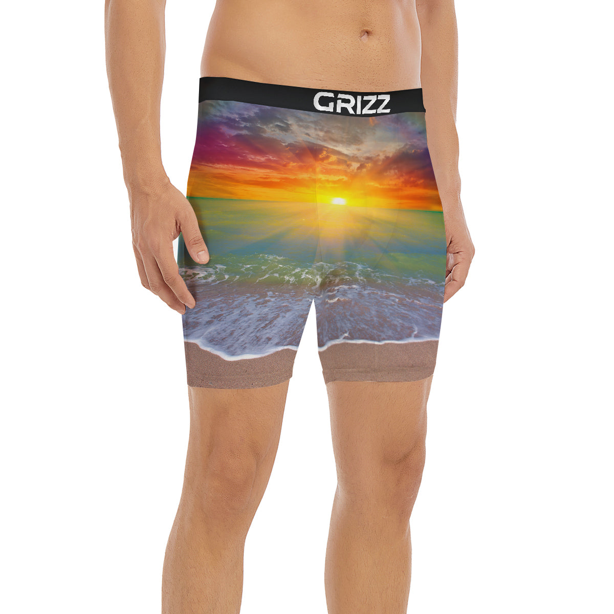 Sunset And Rainbow On Beach Print Boxer Briefs-grizzshop