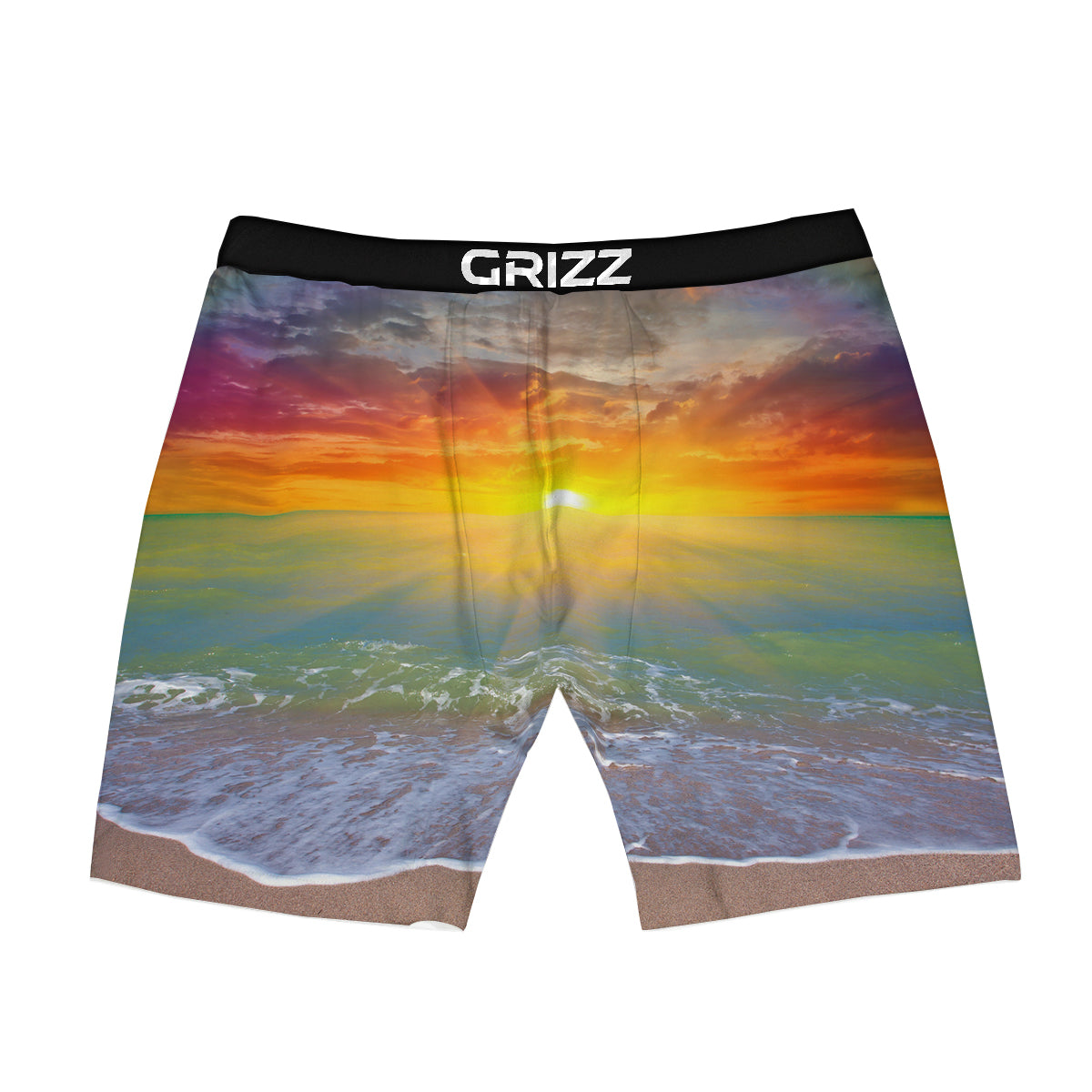 Sunset And Rainbow On Beach Print Boxer Briefs-grizzshop
