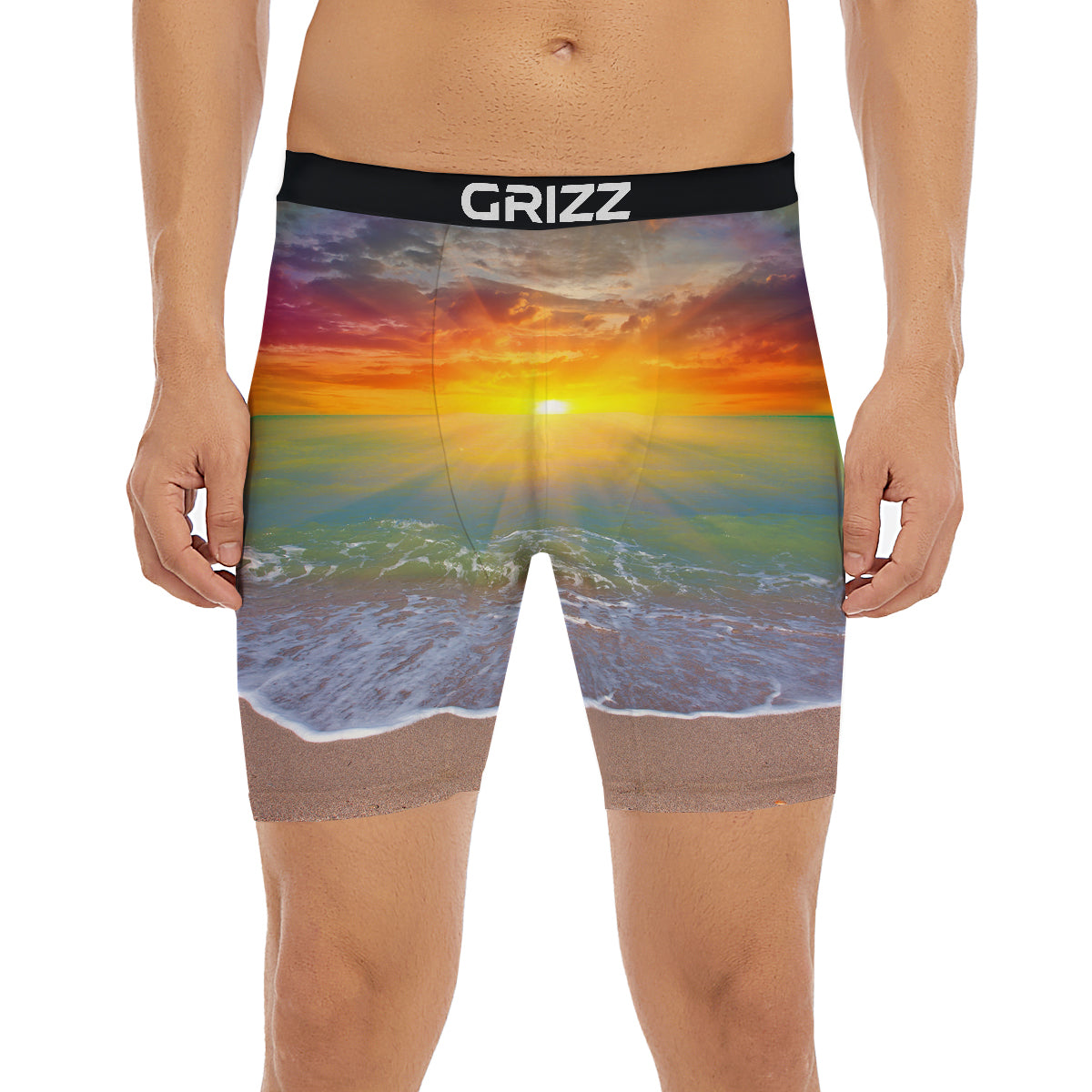 Sunset And Rainbow On Beach Print Boxer Briefs-grizzshop