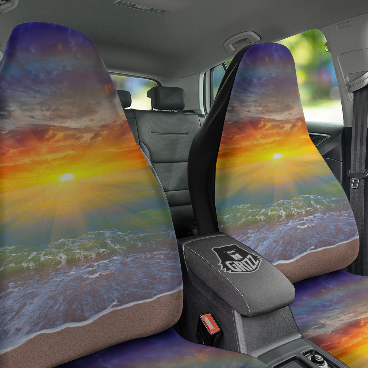 Sunset And Rainbow On Beach Print Car Seat Covers-grizzshop