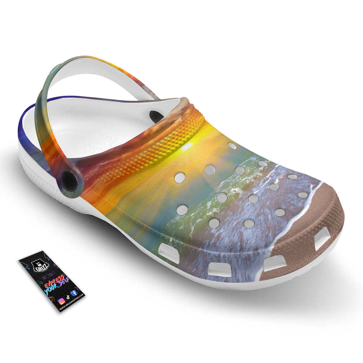 Sunset And Rainbow On Beach Print Clog-grizzshop
