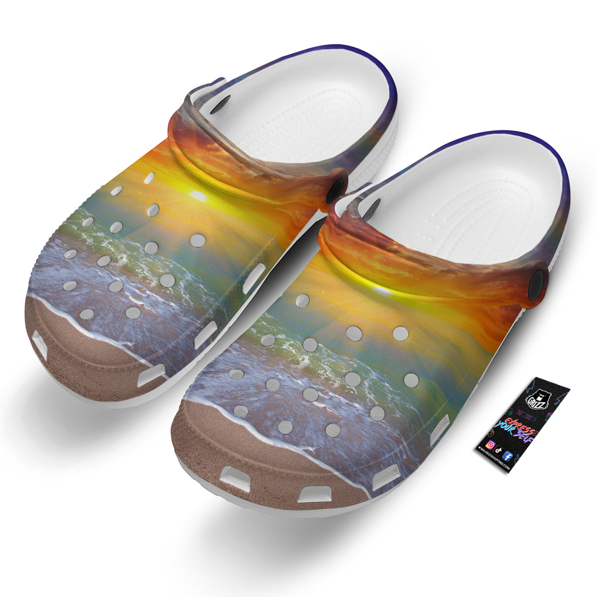 Sunset And Rainbow On Beach Print Clog-grizzshop