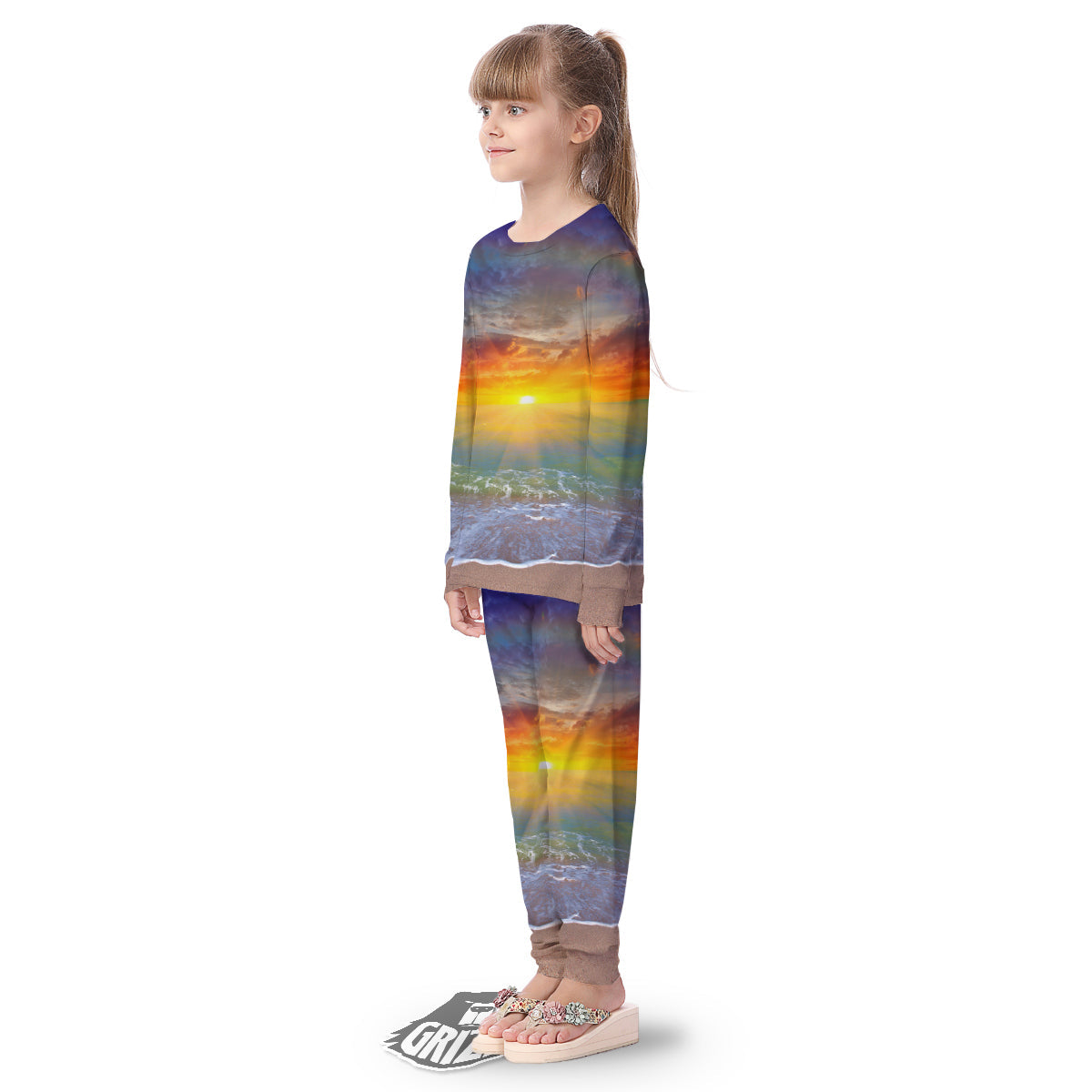 Sunset And Rainbow On Beach Print Kid's Pajamas-grizzshop
