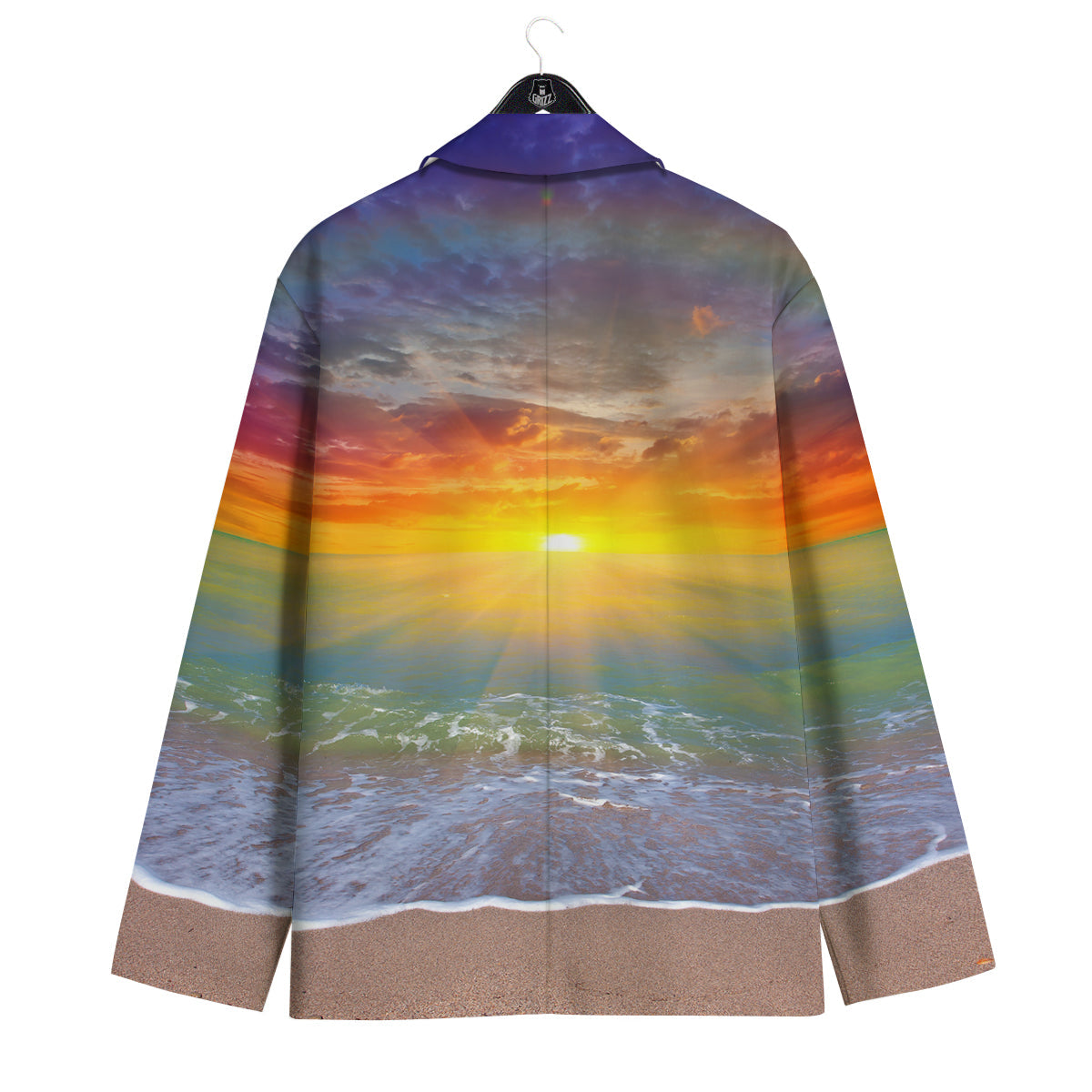 Sunset And Rainbow On Beach Print Men's Sport Coat-grizzshop