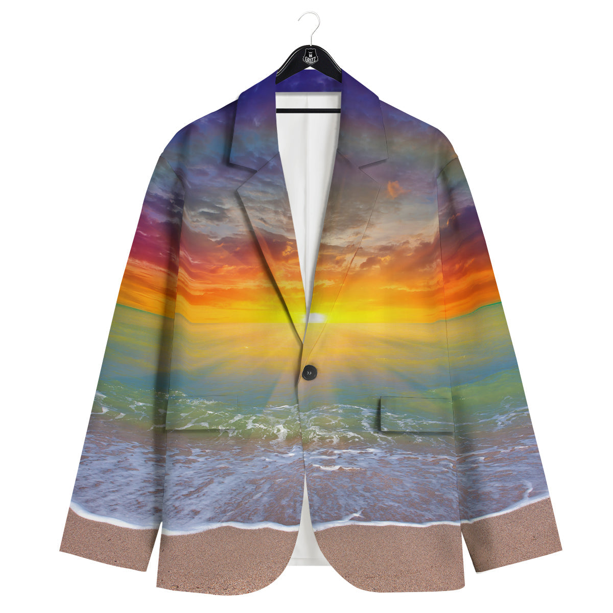 Sunset And Rainbow On Beach Print Men's Sport Coat-grizzshop