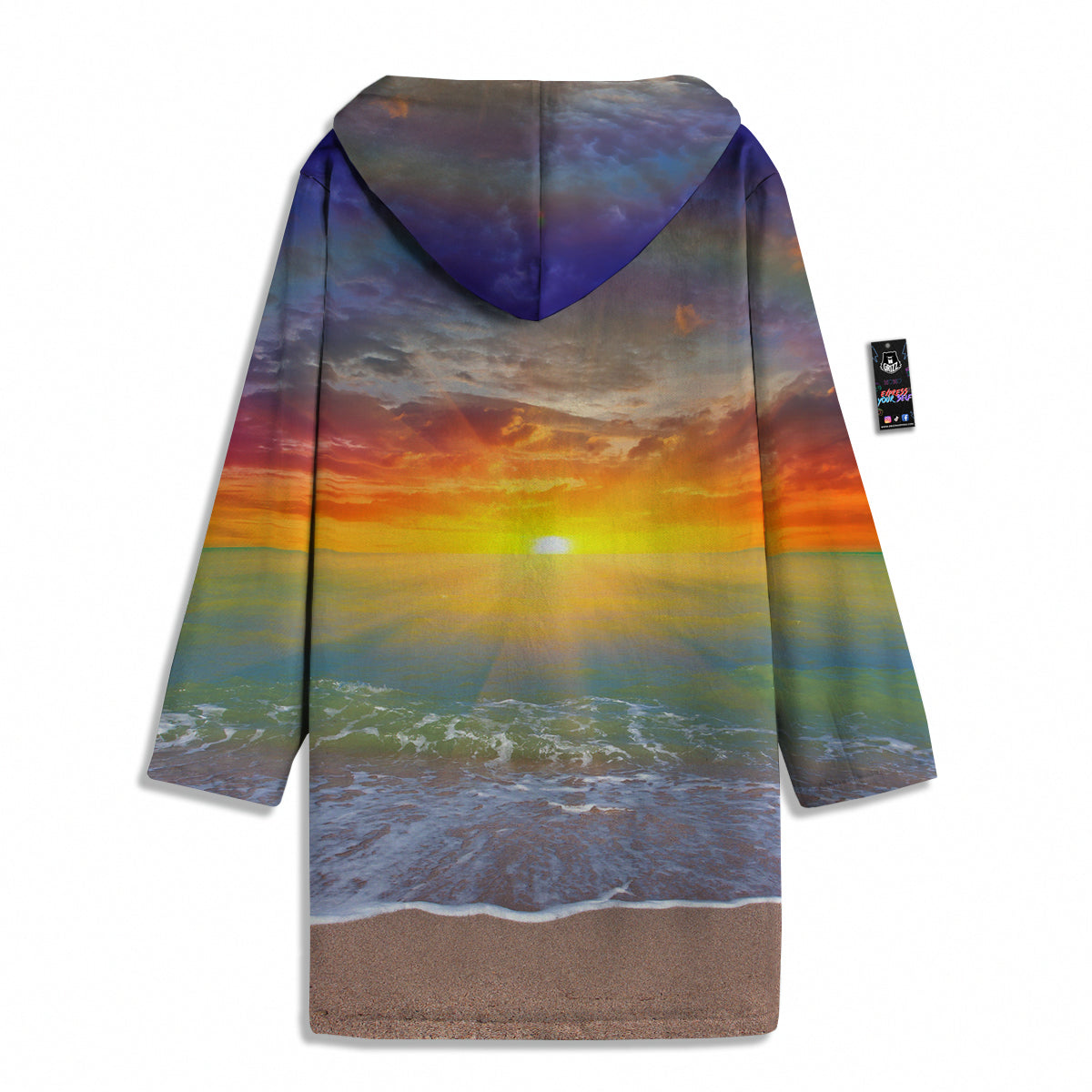 Sunset And Rainbow On Beach Print Men's Windbreaker Jacket-grizzshop
