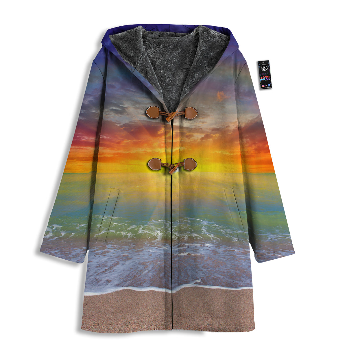 Sunset And Rainbow On Beach Print Men's Windbreaker Jacket-grizzshop
