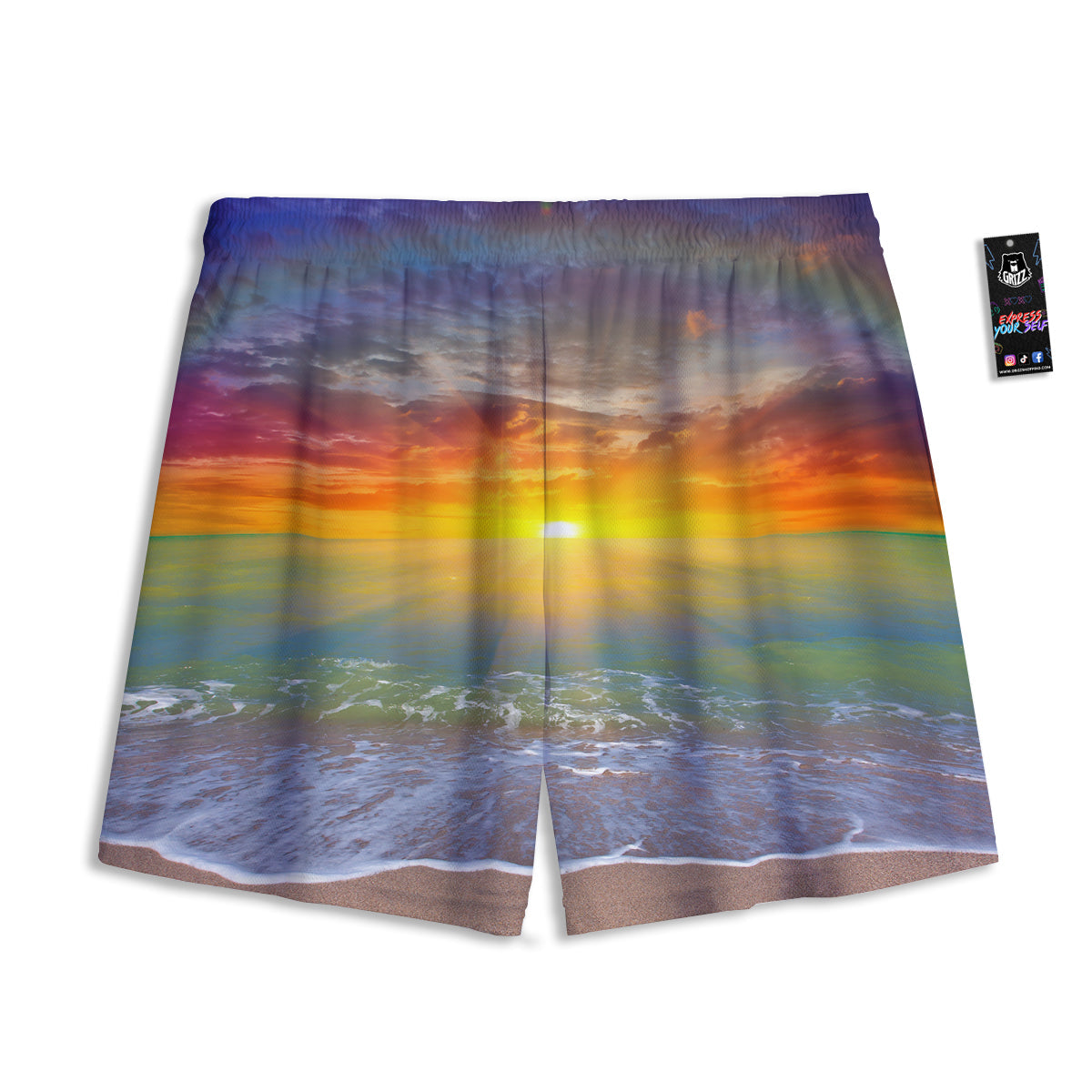 Thai Art Brown And Gold Print Pattern Mesh Shorts