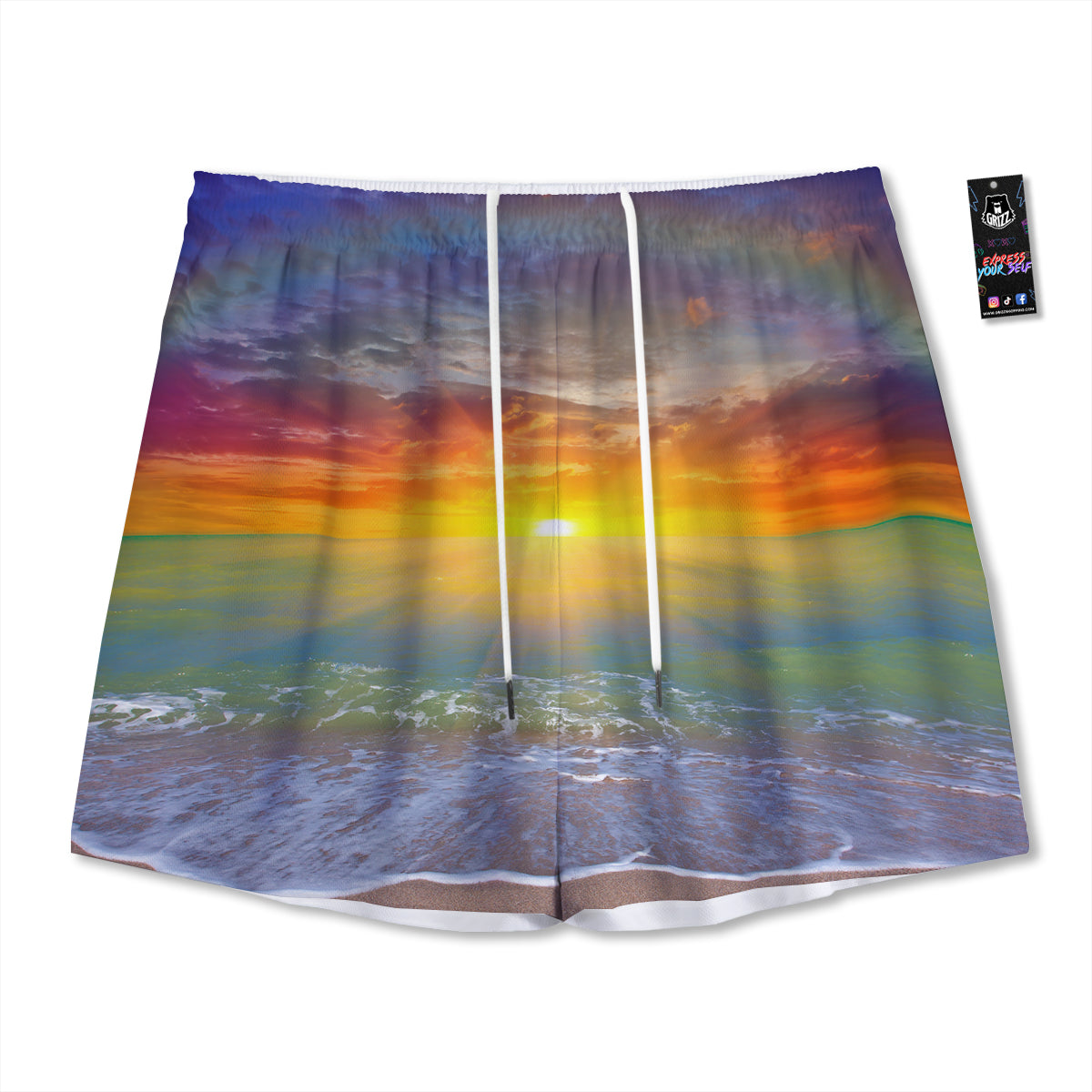 Thai Art Brown And Gold Print Pattern Mesh Shorts