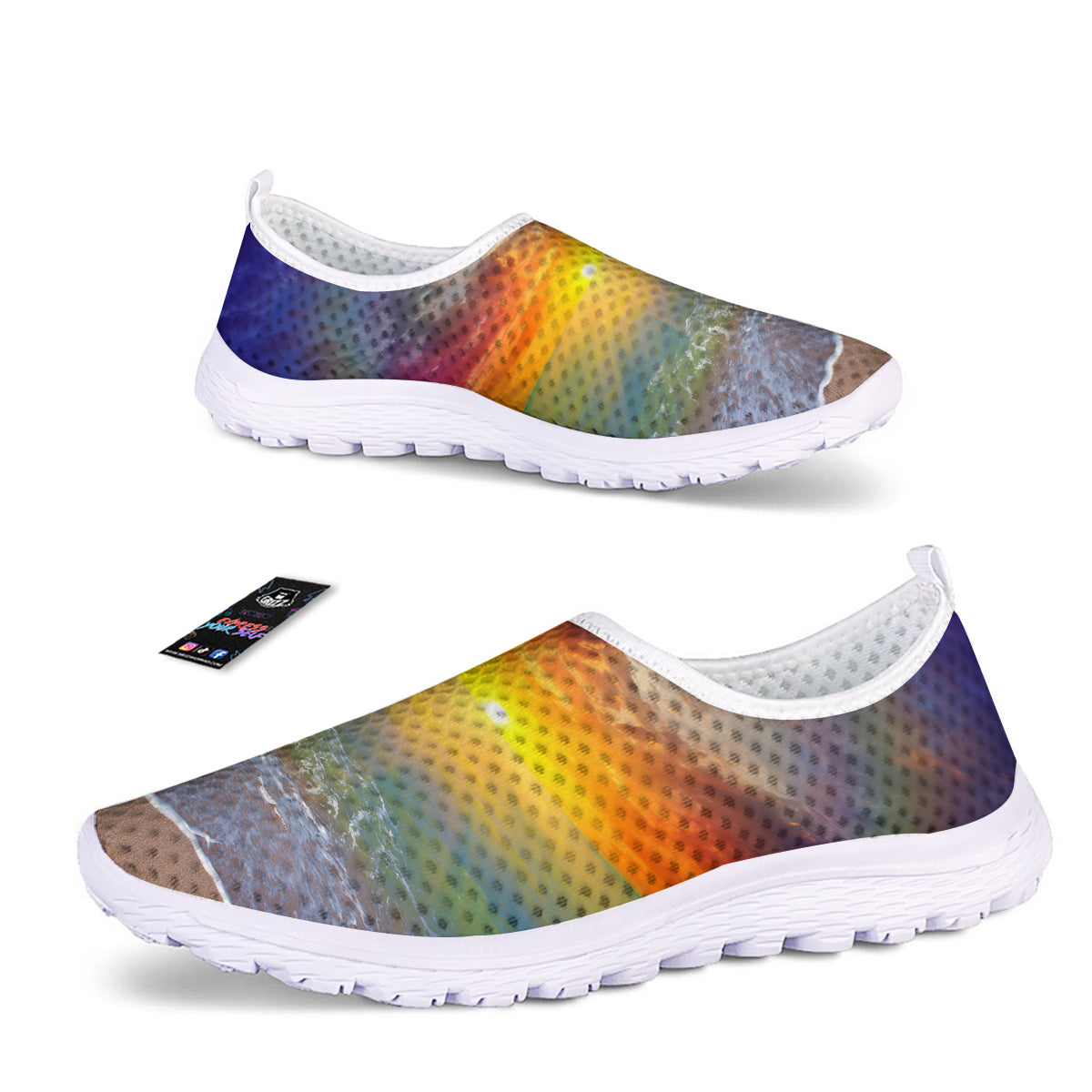 Sunset And Rainbow On Beach Print Nurse Shoes-grizzshop