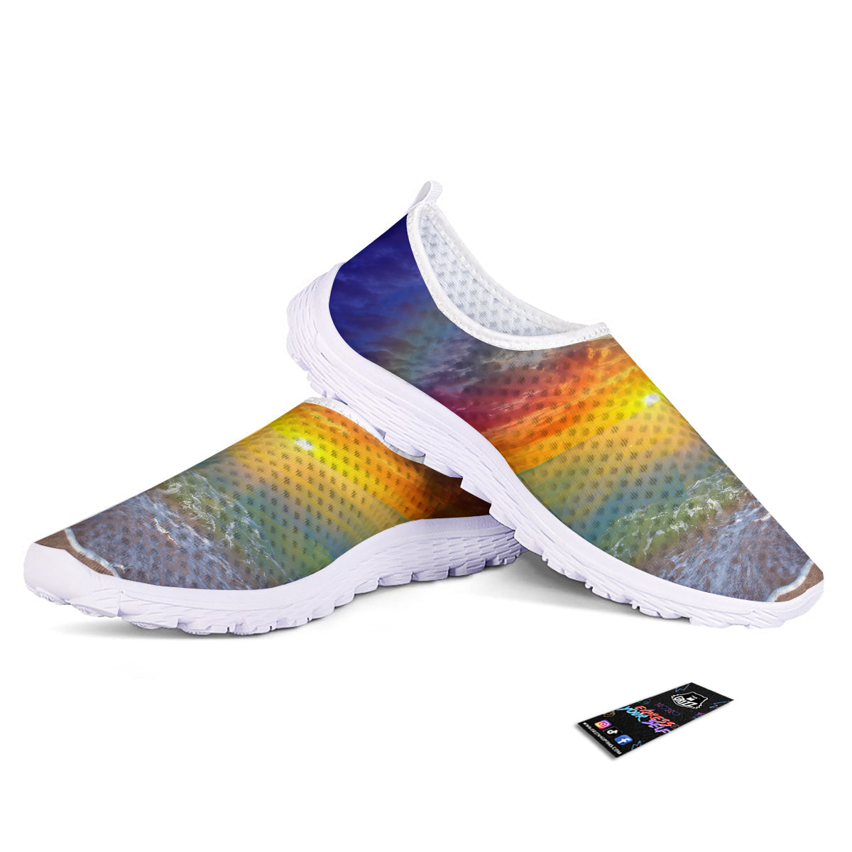 Sunset And Rainbow On Beach Print Nurse Shoes-grizzshop