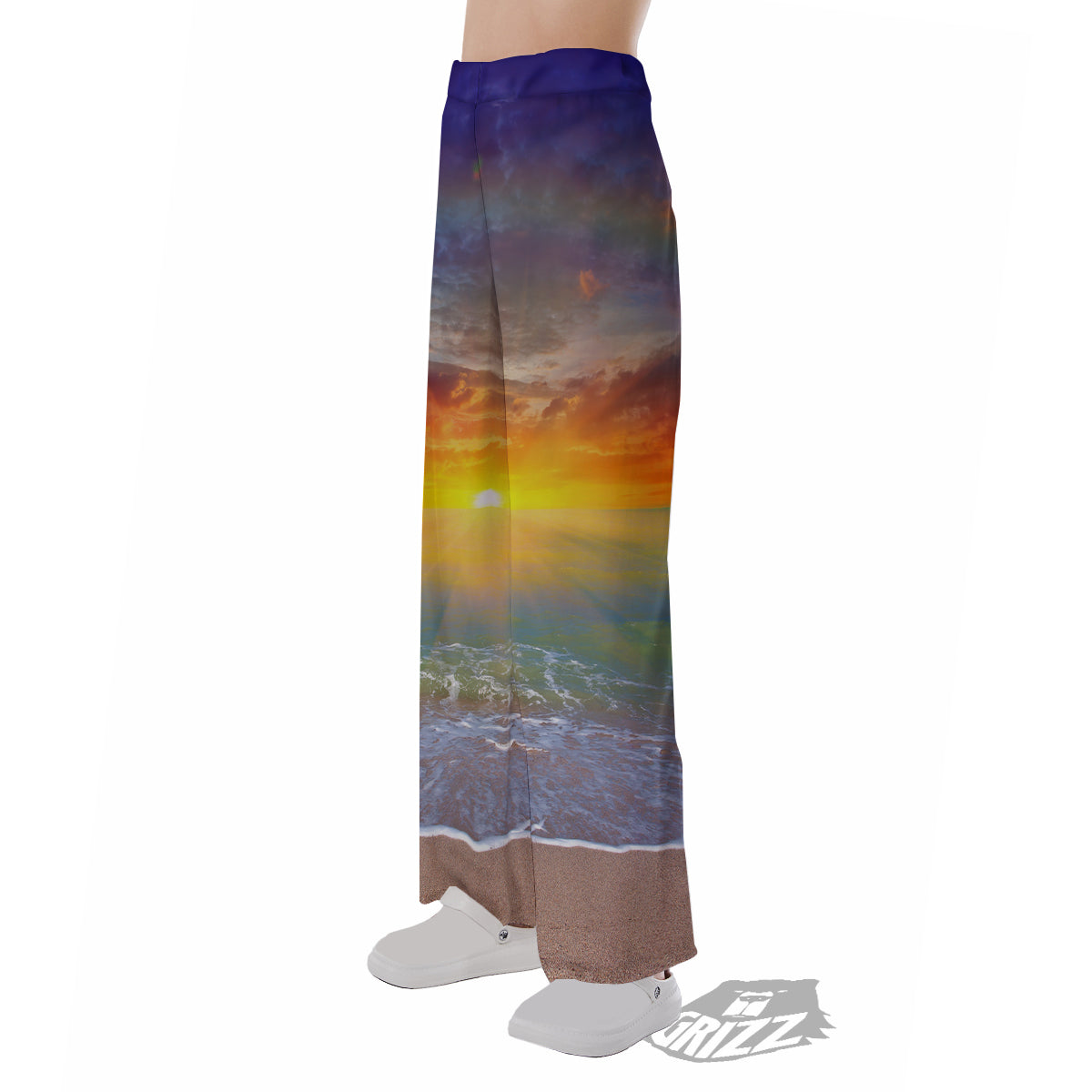 Sunset And Rainbow On Beach Print Pajama Pants-grizzshop