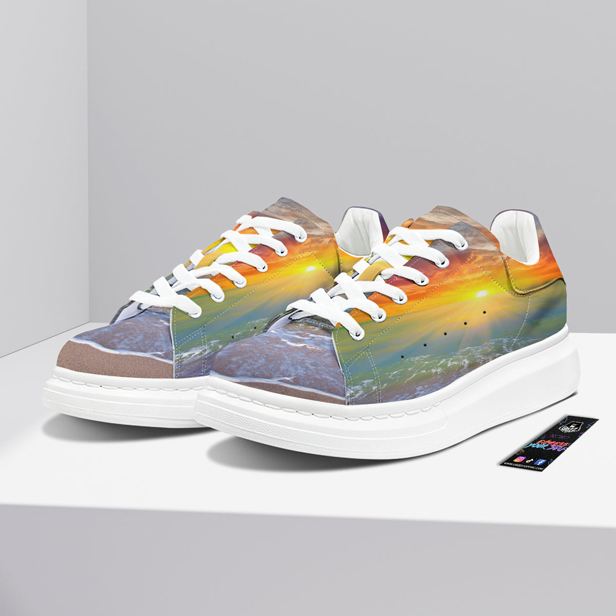 Sunset And Rainbow On Beach Print Platform Shoes-grizzshop