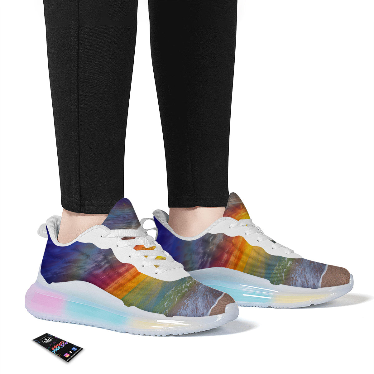 Sunset And Rainbow On Beach Print Running Sneakers-grizzshop