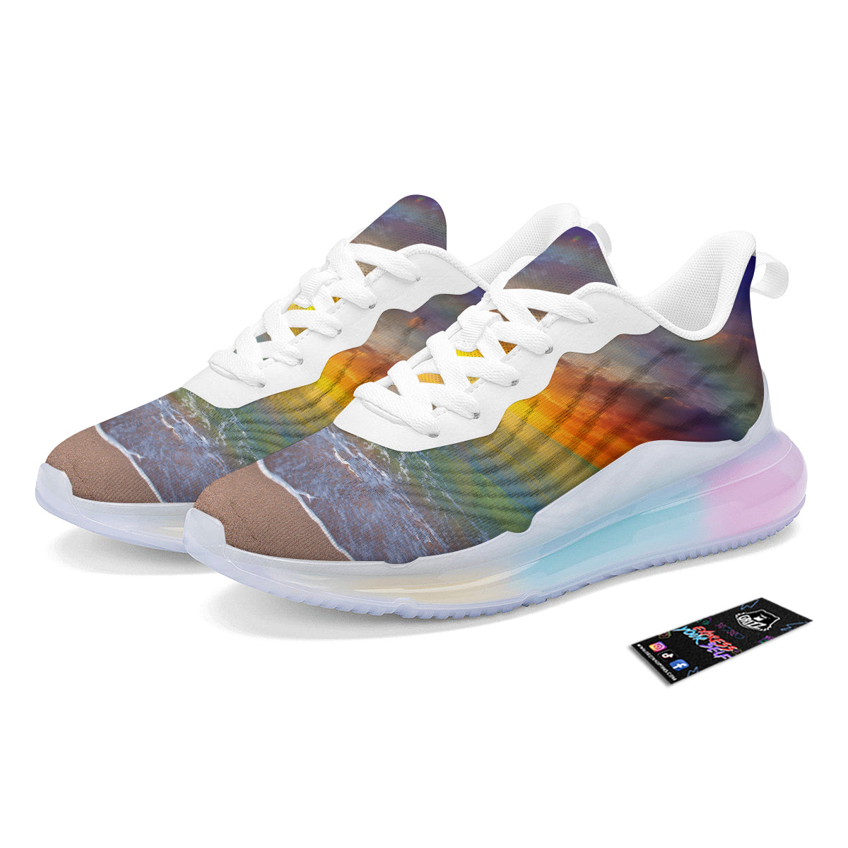 Sunset And Rainbow On Beach Print Running Sneakers-grizzshop