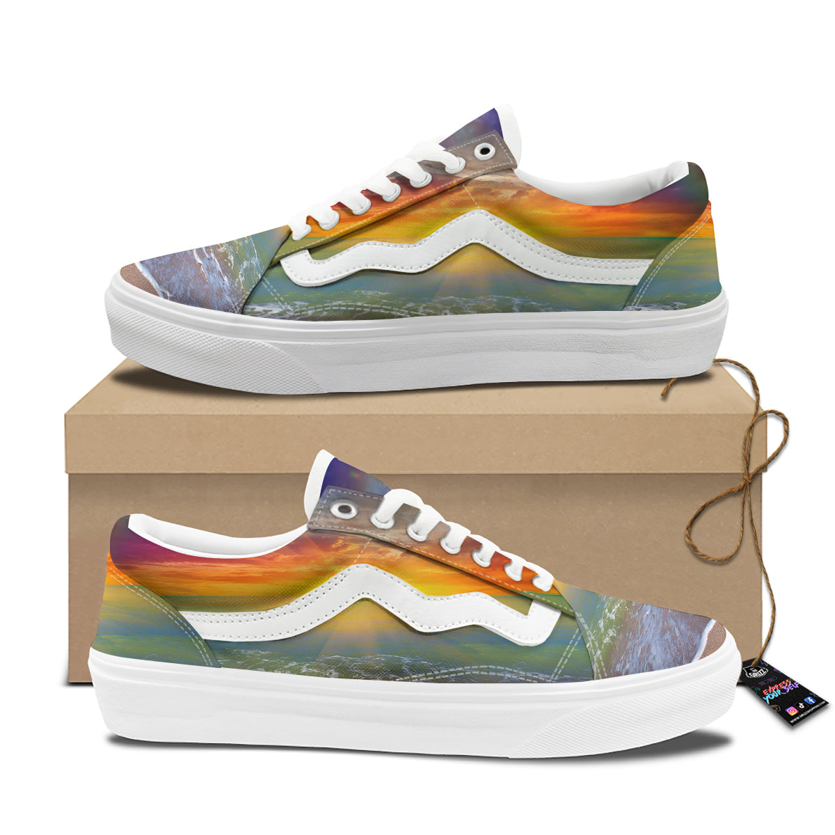 Sunset And Rainbow On Beach Print Skate Shoes-grizzshop