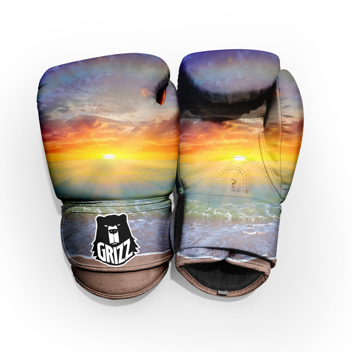 Sunset And Rainbow On Beach Print Pro Boxing Glove