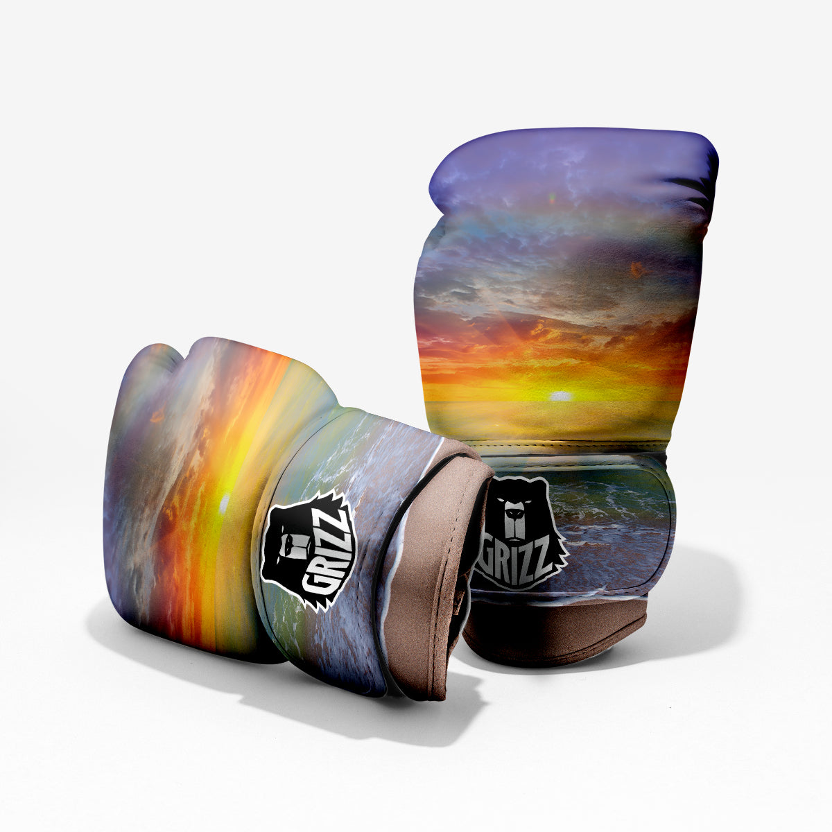 Sunset And Rainbow On Beach Print Pro Boxing Glove