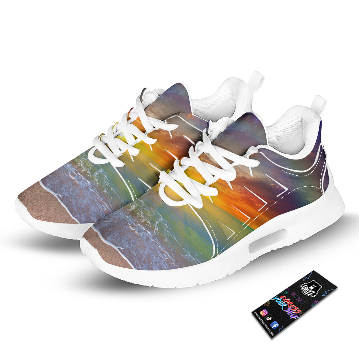 Sunset And Rainbow On Beach Print Tennis Shoes-grizzshop