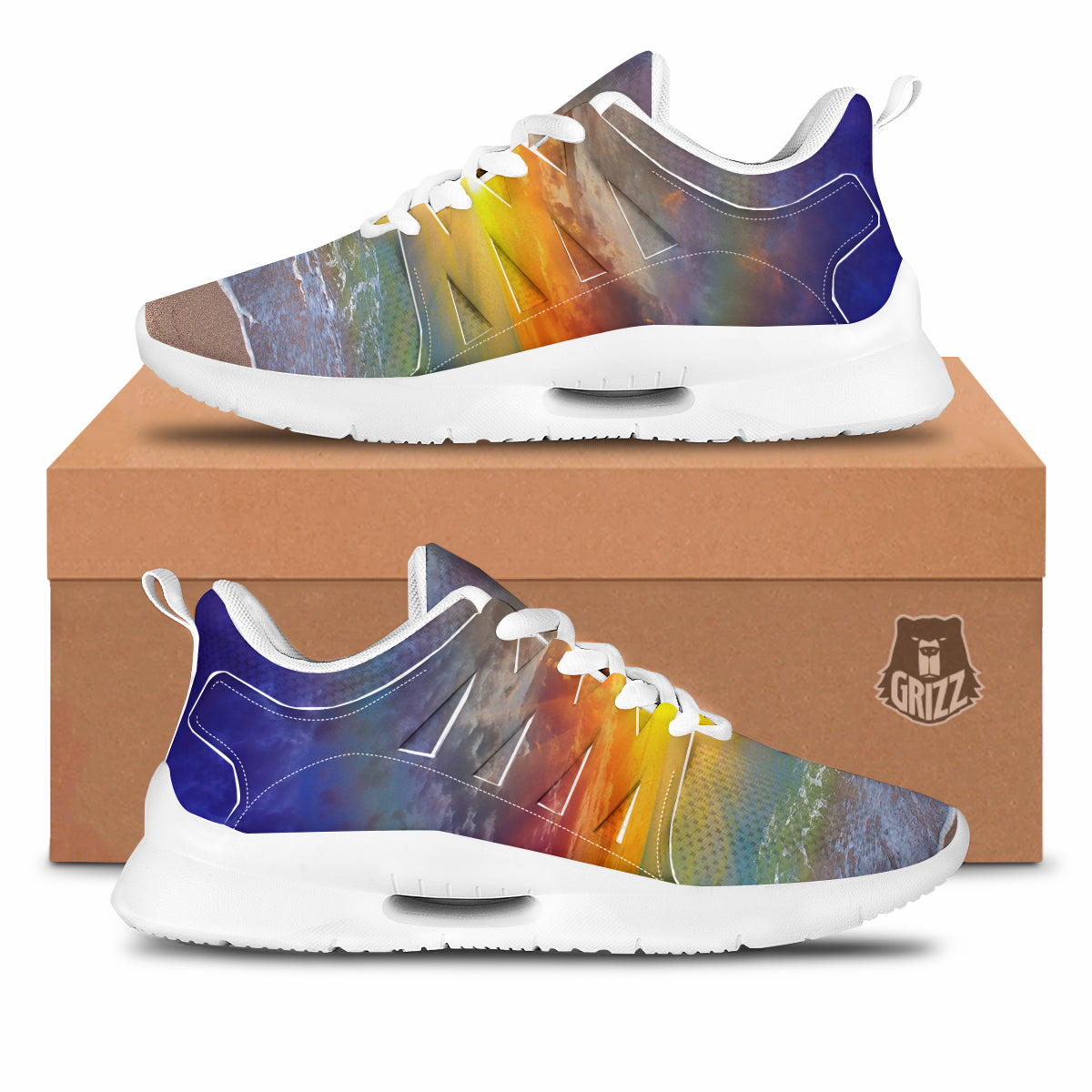 Sunset And Rainbow On Beach Print Tennis Shoes-grizzshop