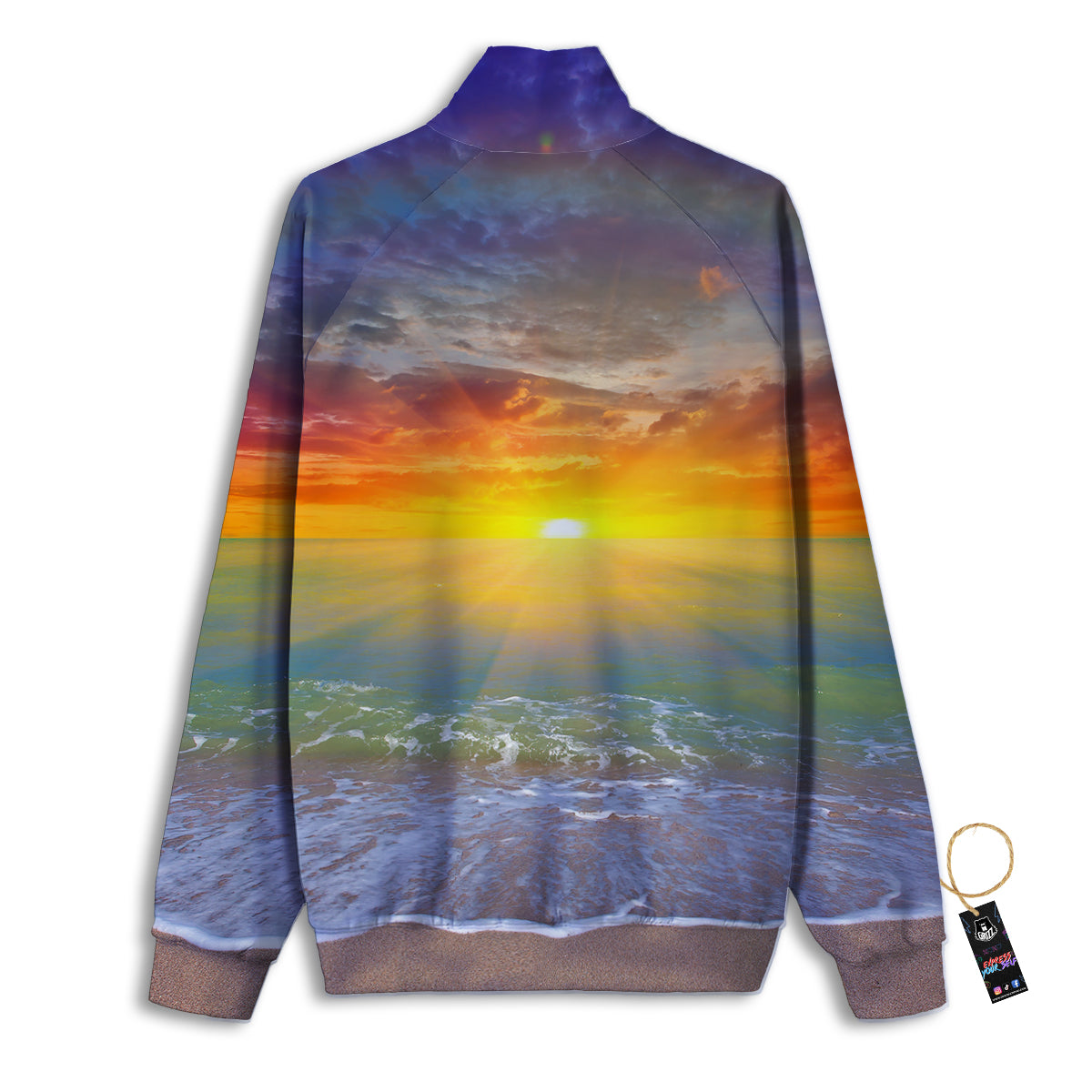 Sunset And Rainbow On Beach Print Track Jacket-grizzshop