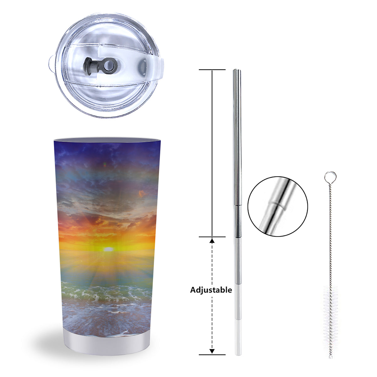 Sunset And Rainbow On Beach Print Tumbler-grizzshop