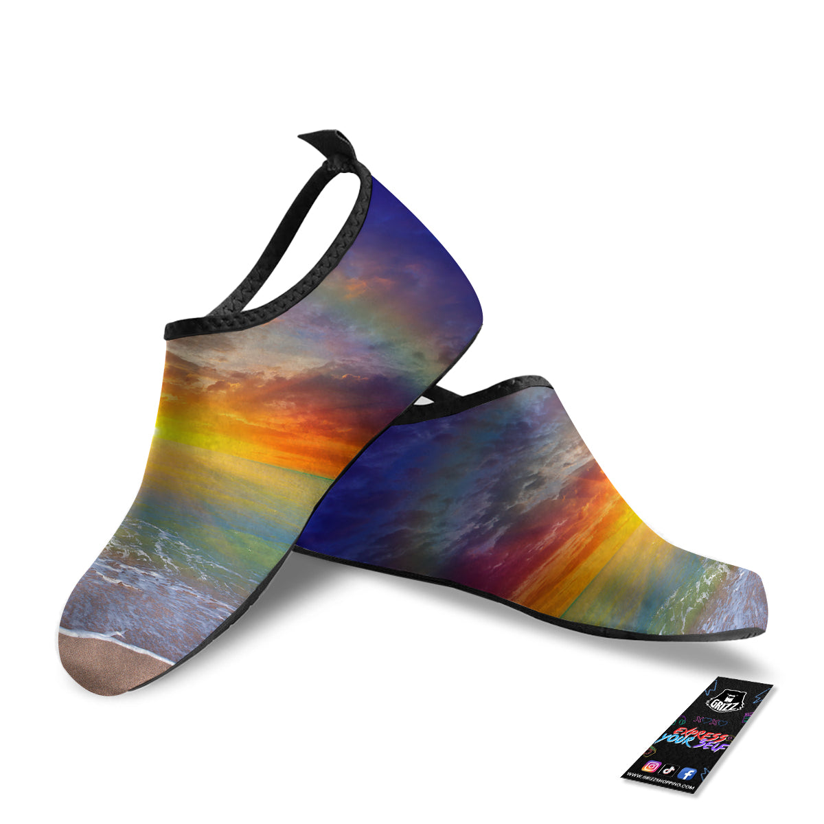 Sunset And Rainbow On Beach Print Water Shoes-grizzshop