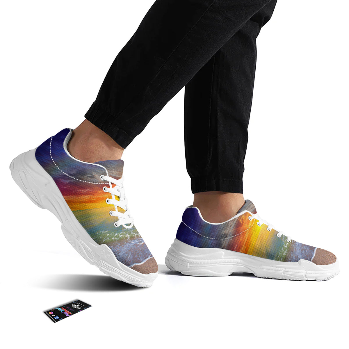 Sunset And Rainbow On Beach Print White Chunky Shoes-grizzshop