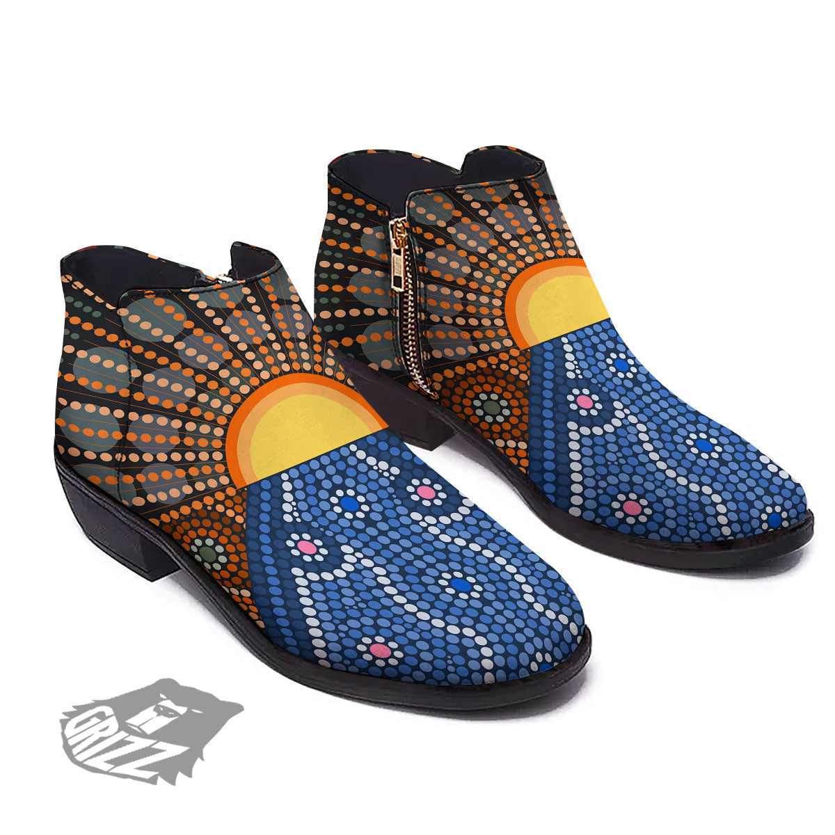 Sunset Art Aboriginal Indigenous Print Ankle Boots-grizzshop