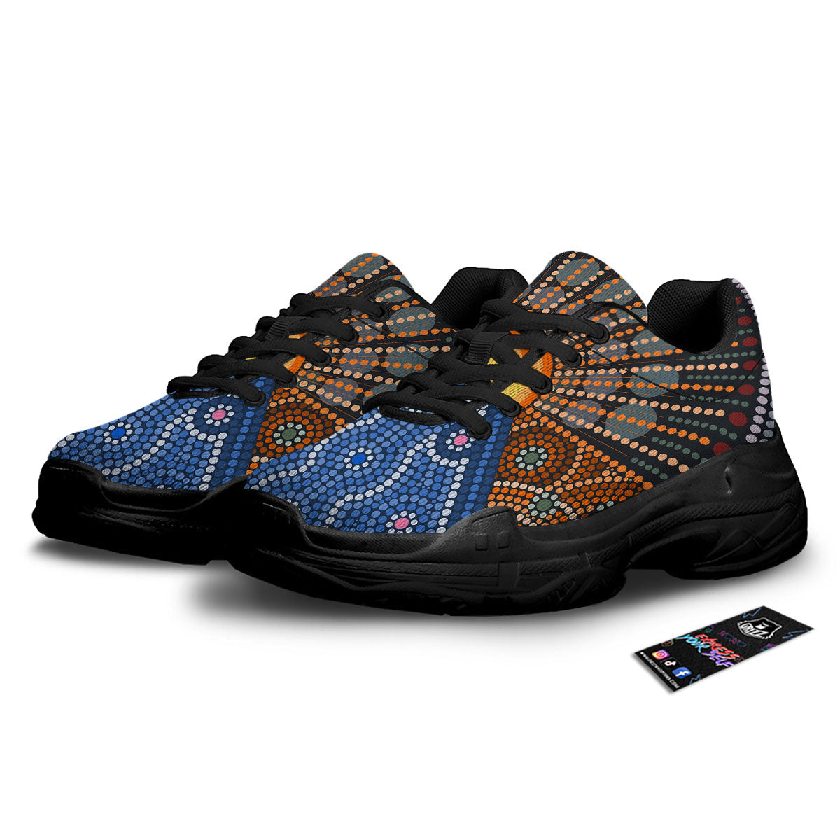 Sunset Art Aboriginal Indigenous Print Black Chunky Shoes-grizzshop