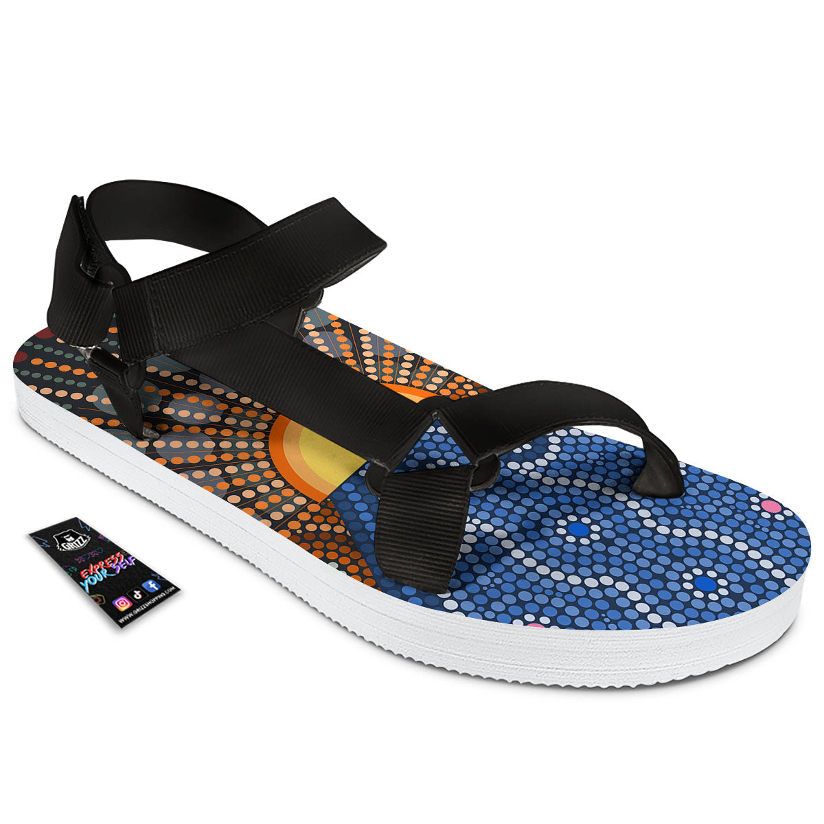 Sunset Art Aboriginal Indigenous Print Black Open Toe Sandals-grizzshop