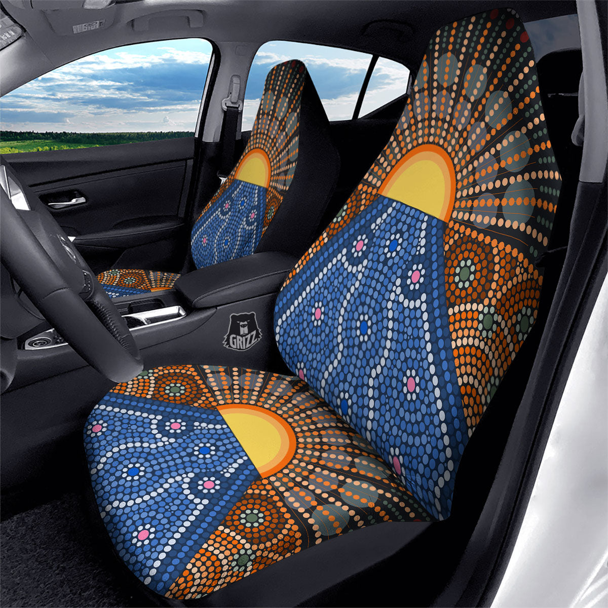 Sunset Art Aboriginal Indigenous Print Car Seat Covers-grizzshop