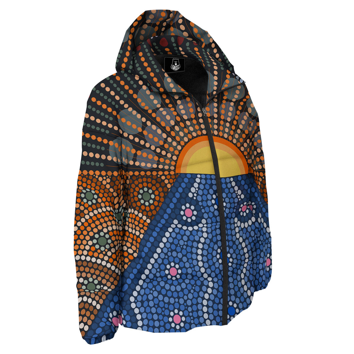 Sunset Art Aboriginal Indigenous Print Down Jacket-grizzshop