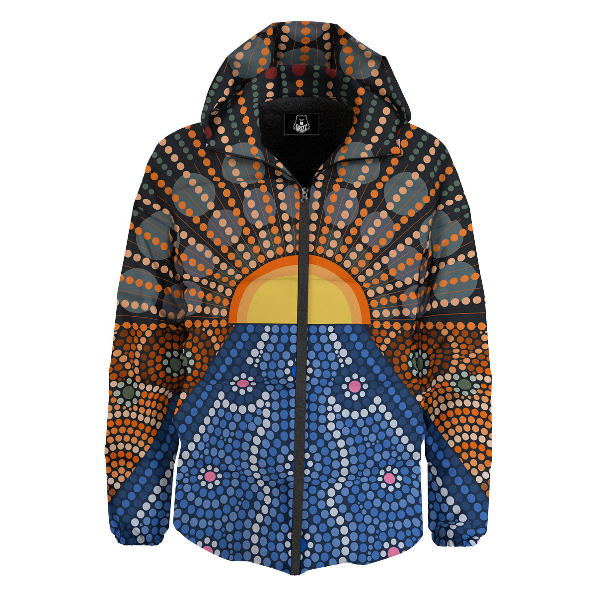 Sunset Art Aboriginal Indigenous Print Down Jacket-grizzshop