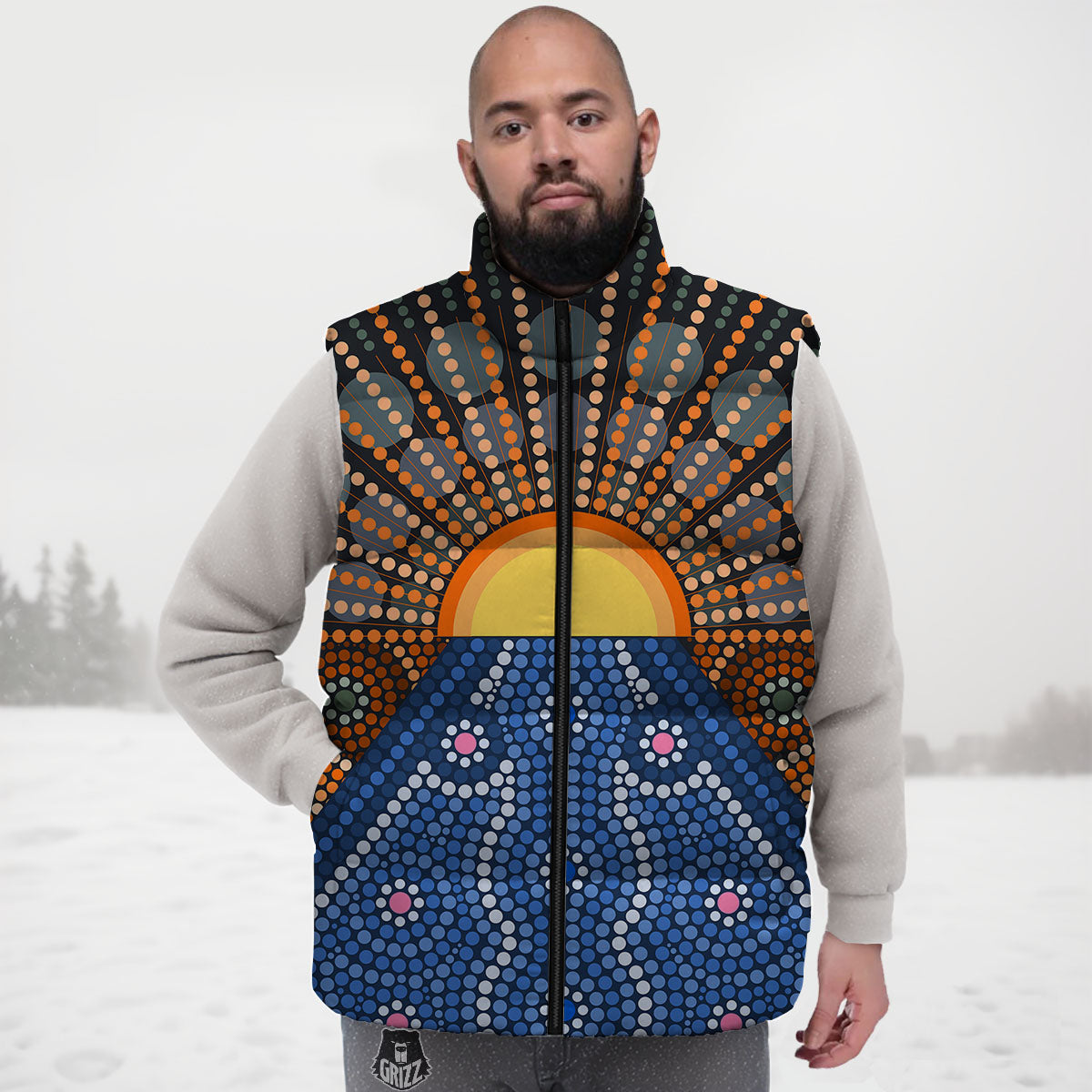 Sunset Art Aboriginal Indigenous Print Down Vest