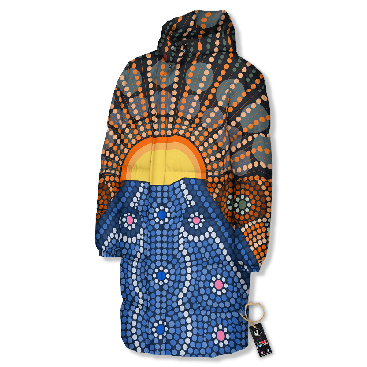 Sunset Art Aboriginal Indigenous Print Long Down Jacket-grizzshop