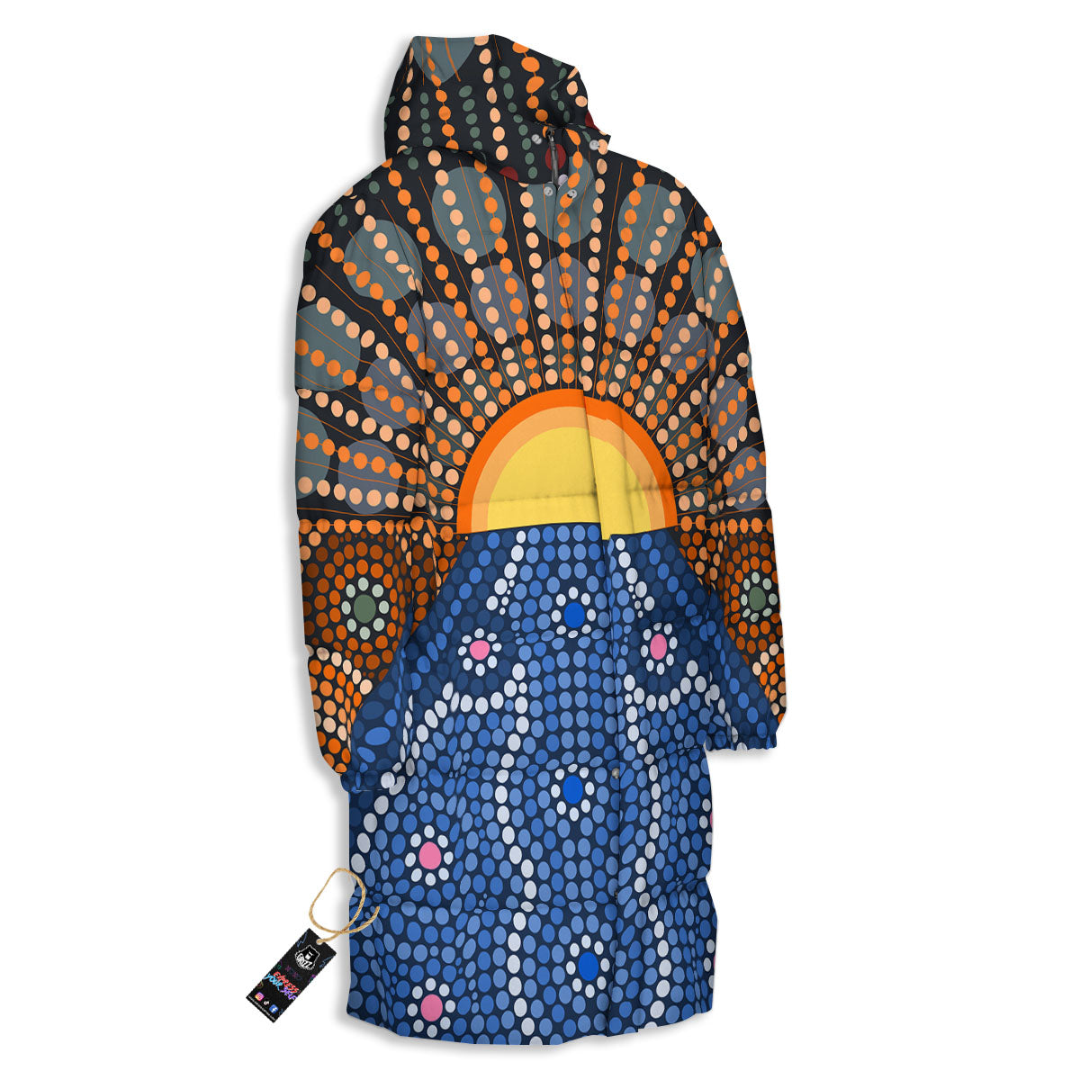 Sunset Art Aboriginal Indigenous Print Long Down Jacket-grizzshop