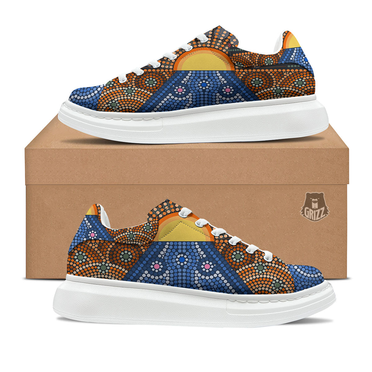 Sunset Art Aboriginal Indigenous Print Platform Shoes-grizzshop